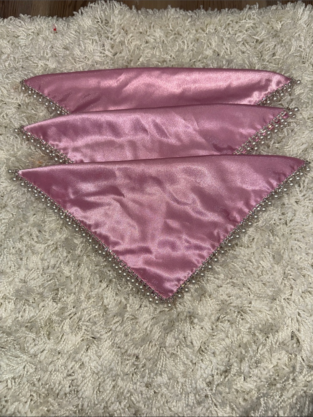 Pink Satin Square Mindila with Pearl Trim